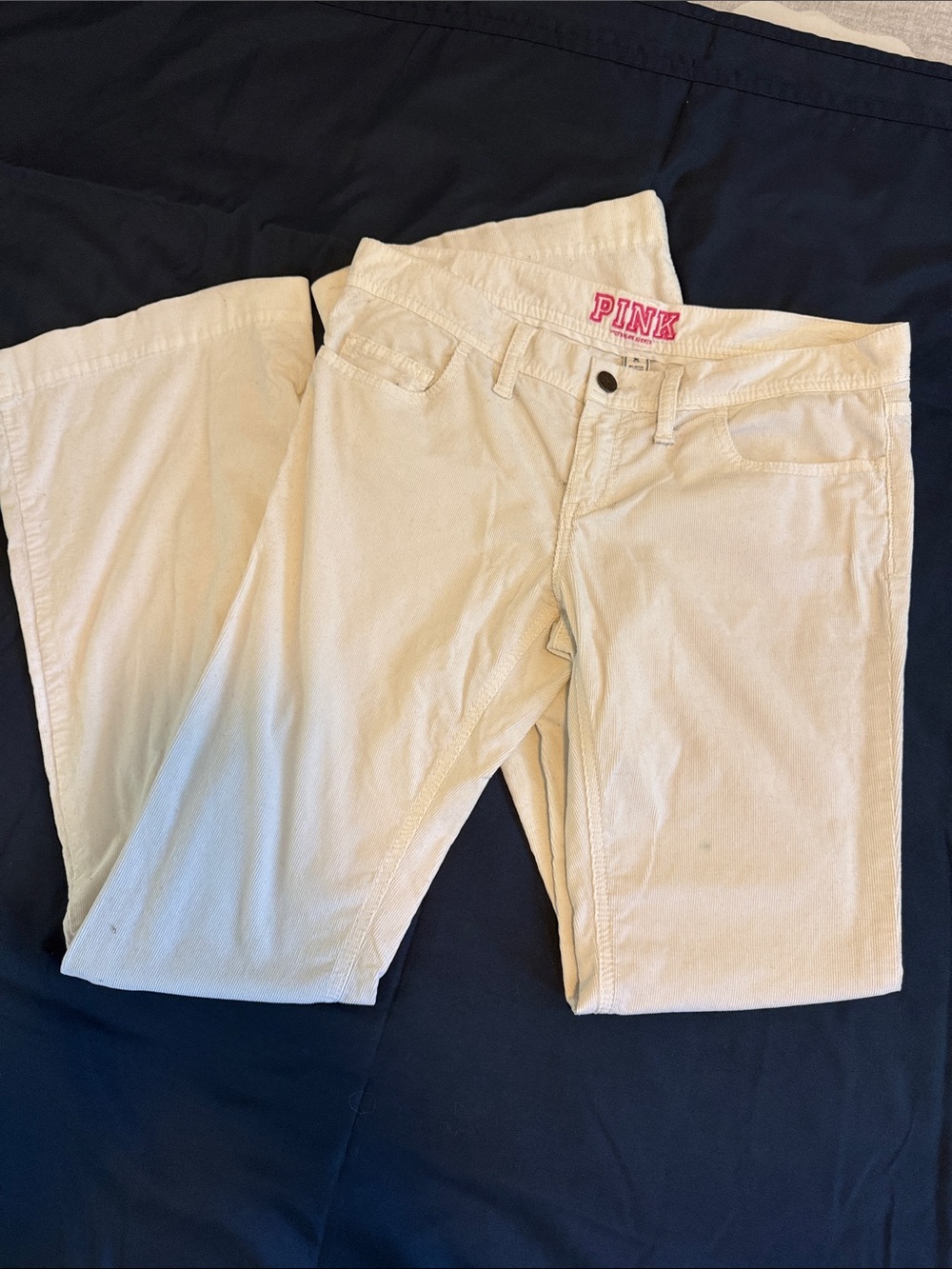 PINK Victoria's Secret Cream Corduroy Pants with Pink Logo